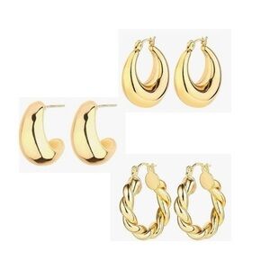 3 Pair Set of Hypoallergenic Gold Hoop Earrings